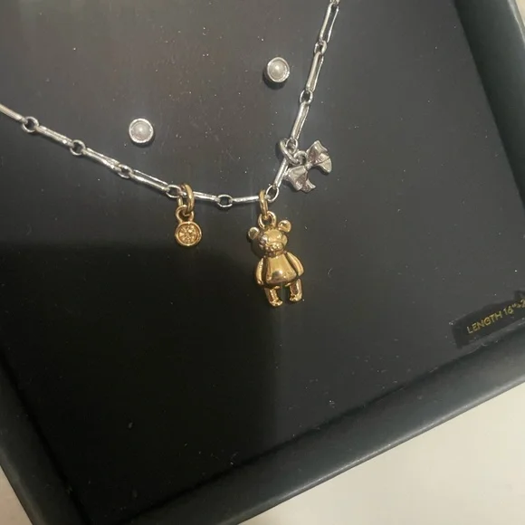 New With Box Coach Teddy Bear And Bow Earrings And Necklace Boxed Set CCU46 - Picture 8 of 11